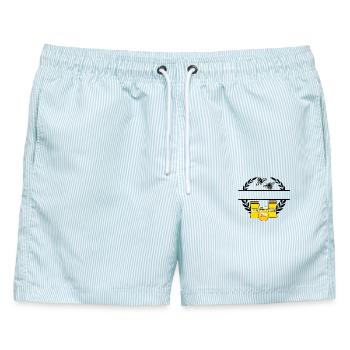 Bienenbanner mit Honiggläsern - Männer Badeshorts - hellblau gestreift - Vorne - AI Model Male 178 light (178cm)