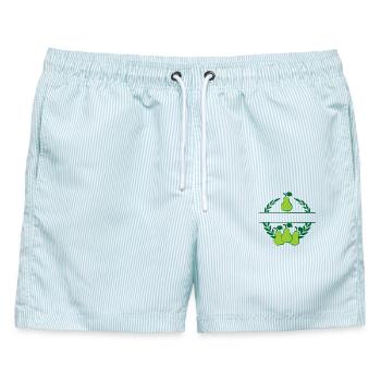 Birnen im Lorbeerkranz mit grünen Birnen - Männer Badeshorts - hellblau gestreift - Vorne - AI Model Male 178 light (178cm)