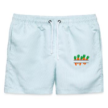 Karottenbanner mit orangefarbenen Karotten - Männer Badeshorts - hellblau gestreift - Vorne - AI Model Male 178 light (178cm)