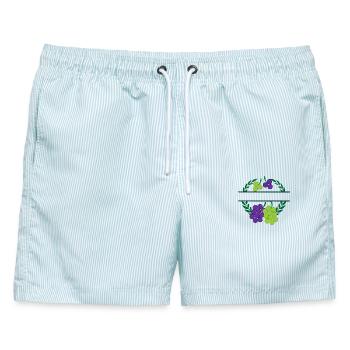 Trauben im Lorbeerkranz mit grün-violetten Trauben - Männer Badeshorts - hellblau gestreift - Vorne - AI Model Male 178 light (178cm)