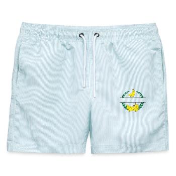 Bananen im Lorbeerkranz mit gelben Bananen - Männer Badeshorts - hellblau gestreift - Vorne - AI Model Male 178 light (178cm)