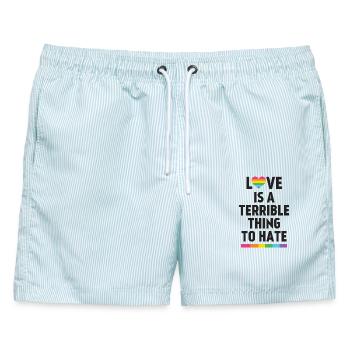 Liebe ist eine schreckliche Sache, die man hassen kann - Männer Badeshorts - hellblau gestreift - Vorne - AI Model Male 178 light (178cm)