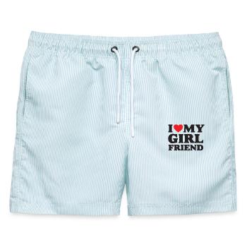 Ich liebe meine Freundin - Männer Badeshorts - hellblau gestreift - Vorne - AI Model Male 178 light (178cm)