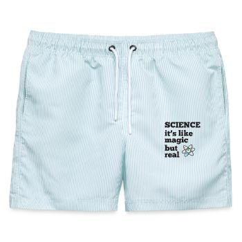 Wissenschaft - es ist wie Magie, aber real - Männer Badeshorts - hellblau gestreift - Vorne - AI Model Male 178 light (178cm)