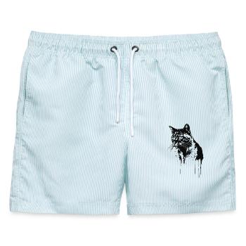 Katze 2 - Männer Badeshorts - hellblau gestreift - Vorne - AI Model Male 178 light (178cm)