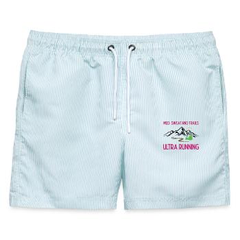 Ultra Running - Schlamm, Schweiß und Trails - Männer Badeshorts - hellblau gestreift - Vorne - AI Model Male 178 light (178cm)