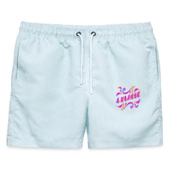 4. Klasse Grundschülerin Viertklässlerin - Männer Badeshorts - hellblau gestreift - Vorne - AI Model Male 178 light (178cm)