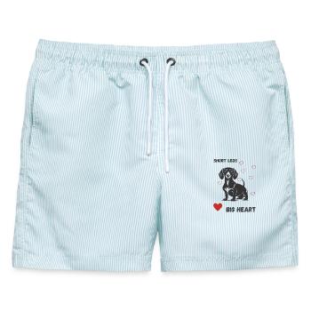 Dackel: Short Legs, Big Heart - Männer Badeshorts - hellblau gestreift - Vorne - AI Model Male 178 light (178cm)