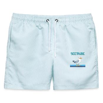 See Taube am Kai - Männer Badeshorts - hellblau gestreift - Vorne - AI Model Male 178 light (178cm)