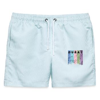 Dubai mit Stil! - Männer Badeshorts - hellblau gestreift - Vorne - AI Model Male 178 light (178cm)