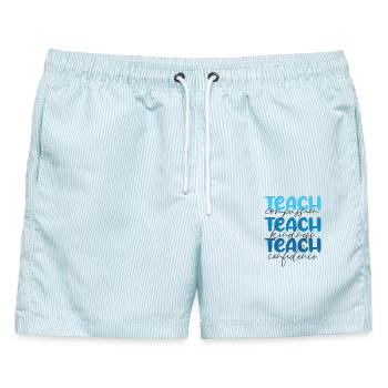 Lehrer-Lehren Mitgefühl, Freundlichkeit und Selbstvertrauen - Männer Badeshorts - hellblau gestreift - Vorne - AI Model Male 178 light (178cm)