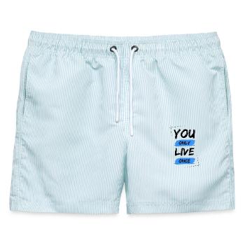YOLO - You Only Live Once / ONE LIVE - Männer Badeshorts - hellblau gestreift - Vorne - AI Model Male 178 light (178cm)