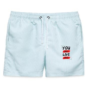 YOLO - You Only Live Once / ONE LIVE - Männer Badeshorts - hellblau gestreift - Vorne - AI Model Male 178 light (178cm)