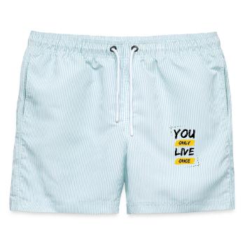 YOLO - You Only Live Once / ONE LIVE - Männer Badeshorts - hellblau gestreift - Vorne - AI Model Male 178 light (178cm)
