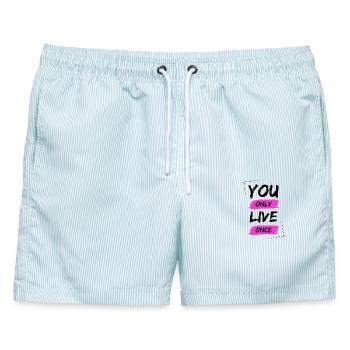 YOLO - You Only Live Once / ONE LIVE - Männer Badeshorts - hellblau gestreift - Vorne - AI Model Male 178 light (178cm)