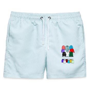 Logo des Herrenbekleidungsgeschäfts - Männer Badeshorts - hellblau gestreift - Vorne - AI Model Male 178 light (178cm)