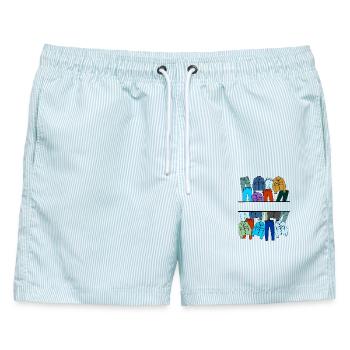 Jeans-Kleidungslogo - Männer Badeshorts - hellblau gestreift - Vorne - AI Model Male 178 light (178cm)