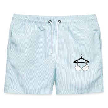 BH weiß mit blauer Schleife auf Kleiderbügel - Männer Badeshorts - hellblau gestreift - Vorne - AI Model Male 178 light (178cm)