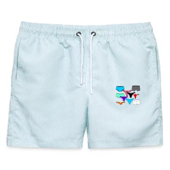 Dessous-Logo mit Slip und Unterhose - Männer Badeshorts - hellblau gestreift - Vorne - AI Model Male 178 light (178cm)