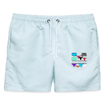 Dessous-Logo mit Slip und Unterhose - Männer Badeshorts - hellblau gestreift - Vorne - AI Model Male 178 light (178cm)