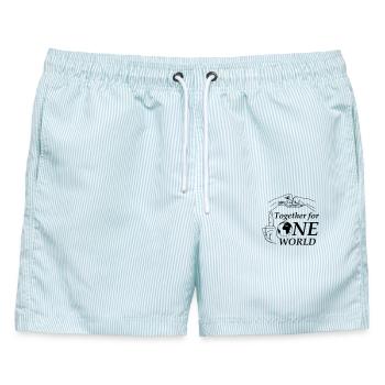 Gemeinsam für eine Welt - Männer Badeshorts - hellblau gestreift - Vorne - AI Model Male 178 light (178cm)