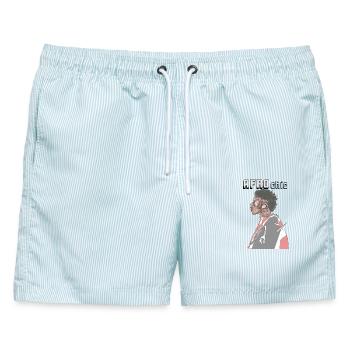 Afro-Chic - Männer Badeshorts - hellblau gestreift - Vorne - AI Model Male 178 light (178cm)