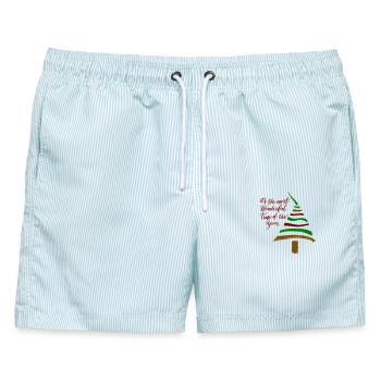 Weihnachtsbaum  - Männer Badeshorts - hellblau gestreift - Vorne - AI Model Male 178 light (178cm)