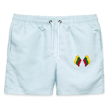Zwei litauische Flaggen gekreuzt - Männer Badeshorts - hellblau gestreift - Vorne - AI Model Male 178 light (178cm)