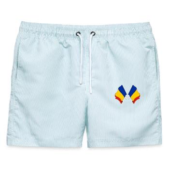 Zwei Flaggen Flagge Rumäniens, Flagge horizontal m - Männer Badeshorts - hellblau gestreift - Vorne - AI Model Male 178 light (178cm)