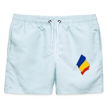 Flagge Rumänien - Männer Badeshorts - hellblau gestreift - Vorne - AI Model Male 178 light (178cm)