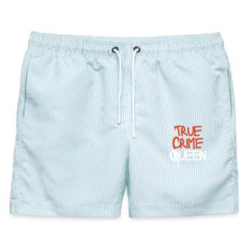 True Crime Queen - Männer Badeshorts - hellblau gestreift - Vorne - AI Model Male 178 light (178cm)