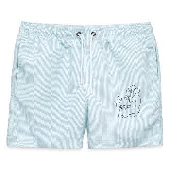 Katze - Männer Badeshorts - hellblau gestreift - Vorne - AI Model Male 178 light (178cm)