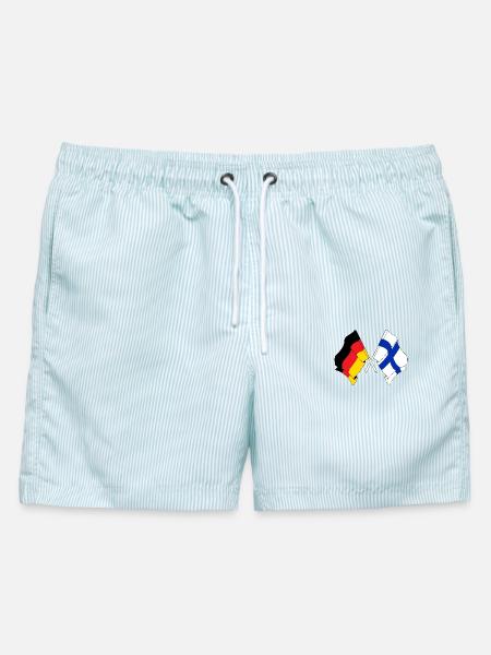 Zwei gekreuzte Flaggen Deutschlands, Flagge Finnland - Männer Badeshorts - hellblau gestreift