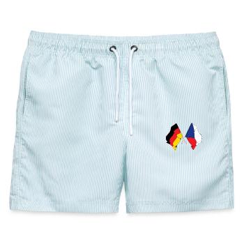 Flagge Deutschlands und Flagge der Tschechischen Republik - Männer Badeshorts - hellblau gestreift - Vorne - AI Model Male 178 light (178cm)