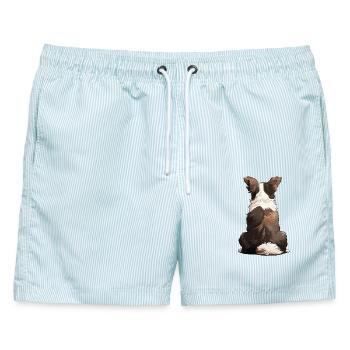 Border Collie - Männer Badeshorts - hellblau gestreift - Vorne - AI Model Male 178 light (178cm)