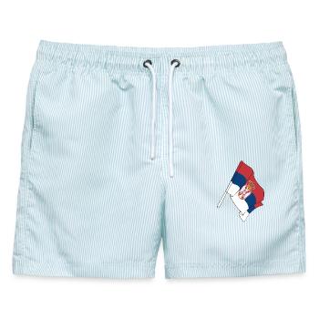 Flagge von Serbien - Männer Badeshorts - hellblau gestreift - Vorne - AI Model Male 178 light (178cm)