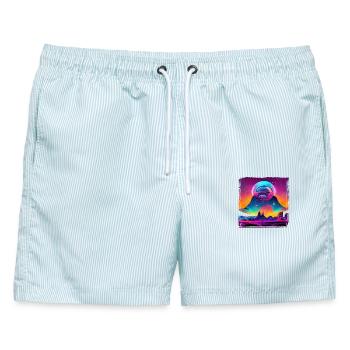 Weltraumphantasie - Männer Badeshorts - hellblau gestreift - Vorne - AI Model Male 178 light (178cm)