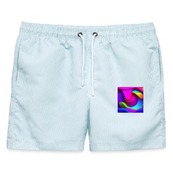 Neonfarben-Wirbel Abstraktes Farbspiel - Männer Badeshorts - hellblau gestreift - Vorne - AI Model Male 178 light (178cm)