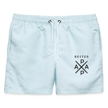 papa bester papa - Männer Badeshorts - hellblau gestreift - Vorne - AI Model Male 178 light (178cm)