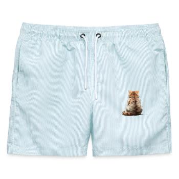Exotische Kurzhaar - Männer Badeshorts - hellblau gestreift - Vorne - AI Model Male 178 light (178cm)