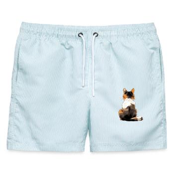 Japanischer Bobtail - Männer Badeshorts - hellblau gestreift - Vorne - AI Model Male 178 light (178cm)