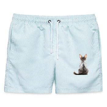 Devon Rex - Männer Badeshorts - hellblau gestreift - Vorne - AI Model Male 178 light (178cm)