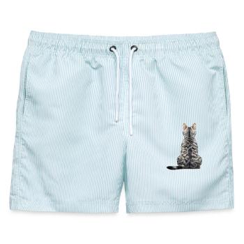 Ägyptische Mau-Katze - Männer Badeshorts - hellblau gestreift - Vorne - AI Model Male 178 light (178cm)