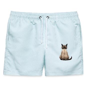 Siamkatze - Männer Badeshorts - hellblau gestreift - Vorne - AI Model Male 178 light (178cm)
