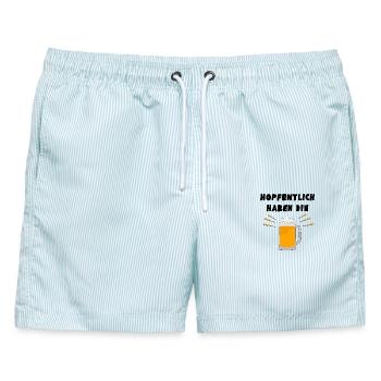 Wortwitz: Hopfentlich haben die Bier - Joke - Männer Badeshorts - hellblau gestreift - Vorne - AI Model Male 178 light (178cm)