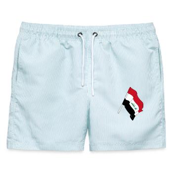 Flagge des Irak - Männer Badeshorts - hellblau gestreift - Vorne - AI Model Male 178 light (178cm)