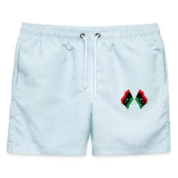 Zwei Flaggen Libyen - Männer Badeshorts - hellblau gestreift - Vorne - AI Model Male 178 light (178cm)