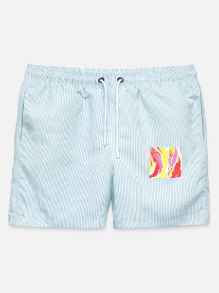 Posa gelb - Männer Badeshorts - hellblau gestreift