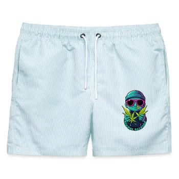 Entspannter Hipster - Männer Badeshorts - hellblau gestreift - Vorne - AI Model Male 178 light (178cm)