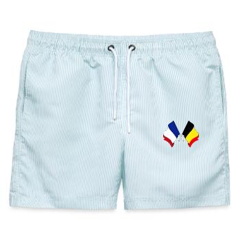 Flagge von Frankreich und Flagge von Belgien - Männer Badeshorts - hellblau gestreift - Vorne - AI Model Male 178 light (178cm)